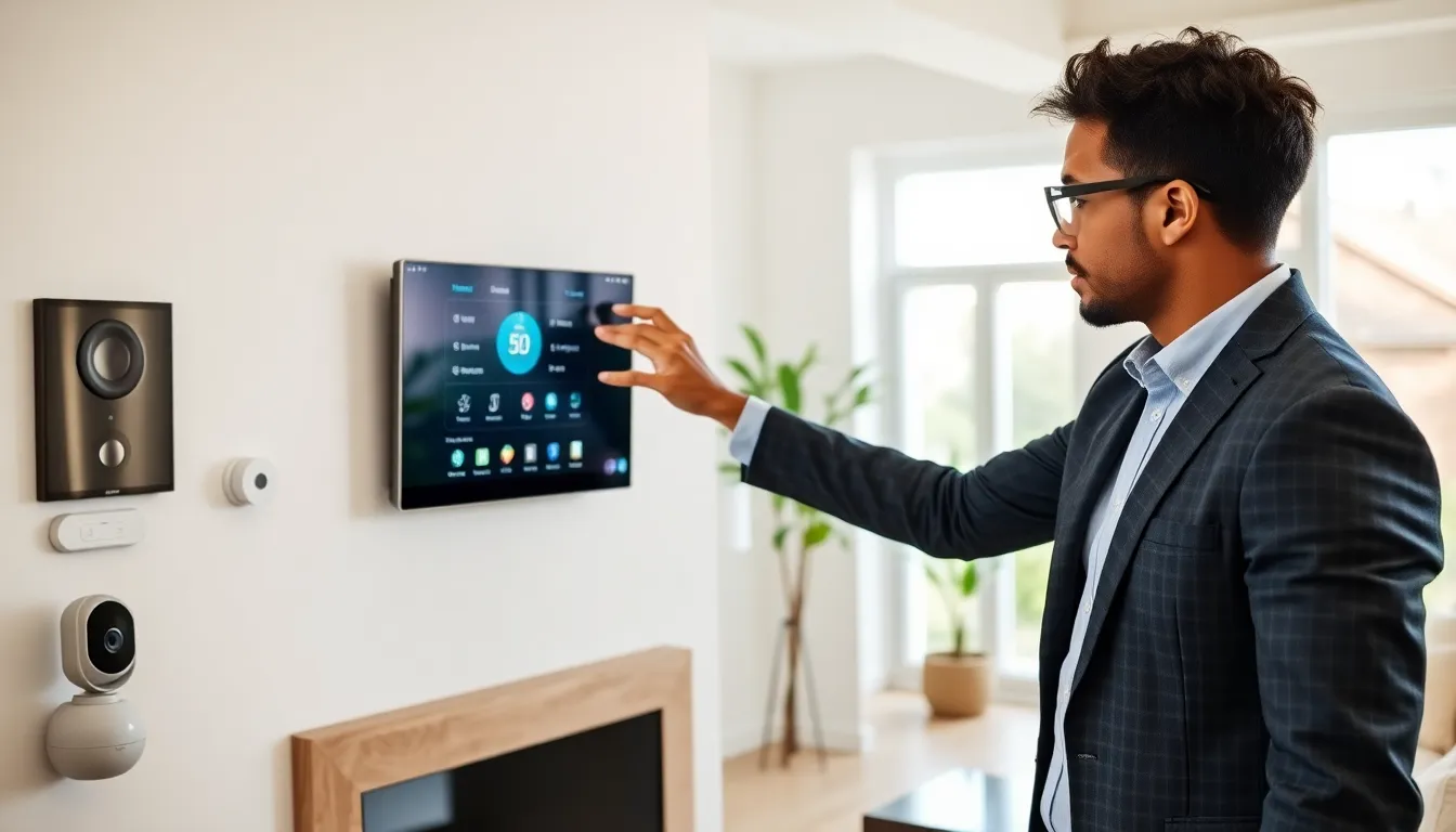 home automation installer in a modern living room.